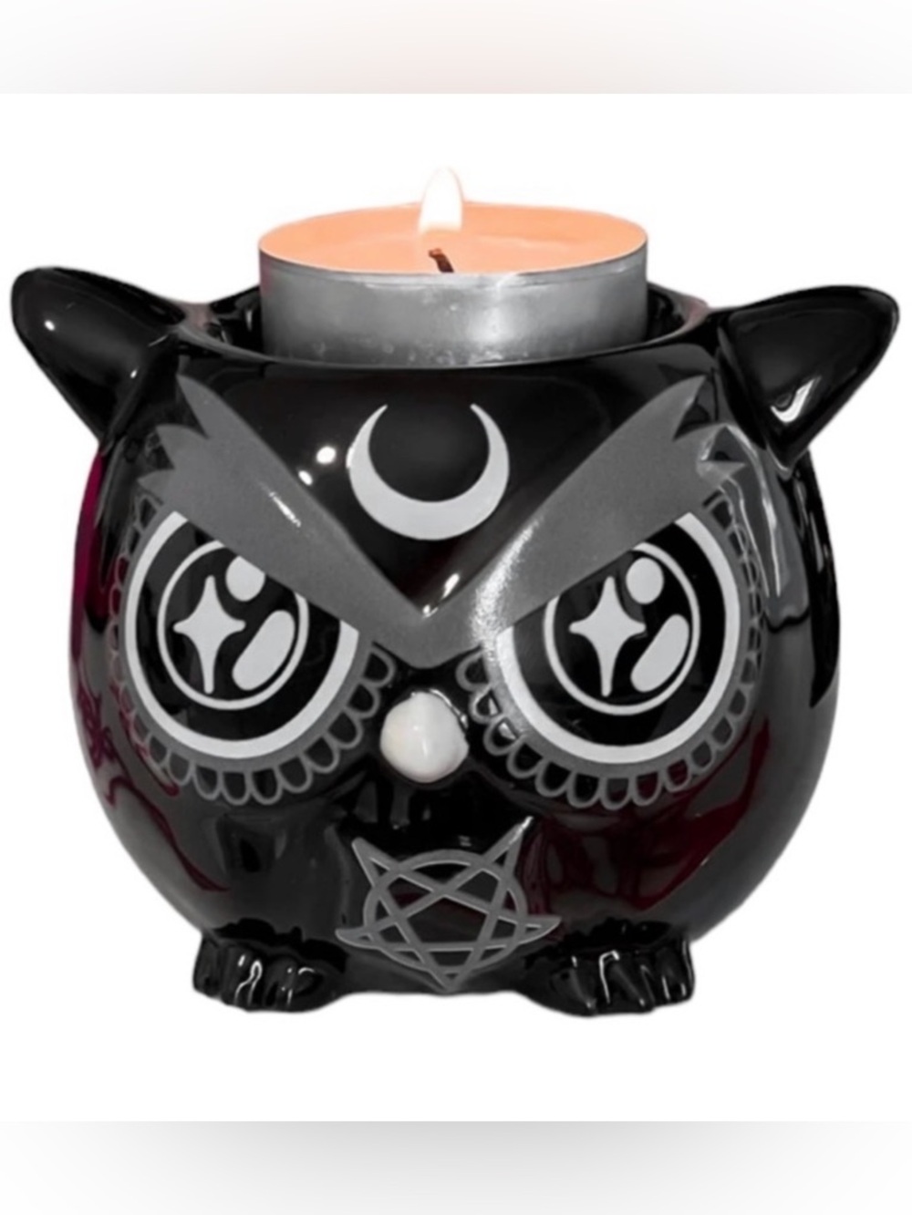 Killstar Candle Holder 3.3” Owl Tea Light Black Ceramic